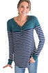 Sexy Blue Color Block Striped Bodice Top